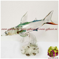 Акула. Муранское стекло в технике Calcedonio. Авторская ручная работа. Италия. Длина 45 см