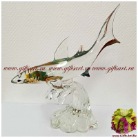 Акула. Муранское стекло в технике Calcedonio. Авторская ручная работа. Италия. Высота 47 см