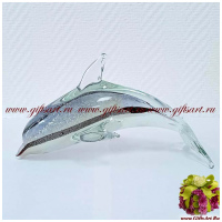 Дельфин. Стеклянная фигурка в стиле Мурано. Венецианское стекло. Длина 20 см.