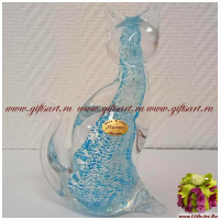 Фигурка Серебристо-небесная кошечка. Муранское стекло. Серия Кристалл. Италия. Высота 17 см