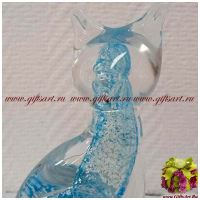 Фигурка Серебристо-небесная кошечка. Муранское стекло. Серия Кристалл. Италия. Высота 17 см - вид 1 миниатюра