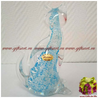 Фигурка Серебристо-небесная кошечка. Муранское стекло. Серия Кристалл. Италия. Высота 17 см - вид 3 миниатюра