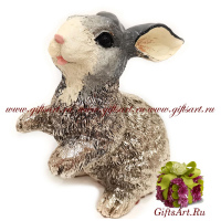 Статуэтка Кролик с белой грудкой серый большой. Посеребрённая фигурка. Символ 2023 года. Италия. Высота 12 см