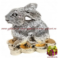 Кролик на деньгах символ года 2023. Посеребрение. Золочение. Длина 8 см. Подарочная упаковка. Италия