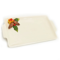 Блюдо прямоугольное с двумя ручками новогоднее Annaluma серия Christmas Pinecone. Керамика. 52839 Ручная работа. Италия. Длина 40 см