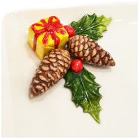 Блюдо прямоугольное с двумя ручками новогоднее Annaluma серия Christmas Pinecone. Керамика. 52839 Ручная работа. Италия. Длина 40 см - вид 1 миниатюра