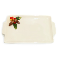 Блюдо прямоугольное с двумя ручками новогоднее Annaluma серия Christmas Pinecone. Керамика. 52839 Ручная работа. Италия. Длина 40 см - вид 2 миниатюра