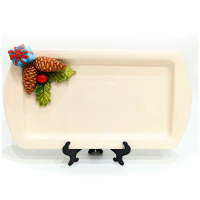 Блюдо прямоугольное новогоднее Annaluma серия Pinecone. Керамика. 52843 Ручная работа. Италия. Длина 31 см