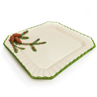 Блюдо прямоугольное новогоднее Annaluma серия Pinecone. Керамика. 52818 Ручная работа. Италия. Длина 38 см