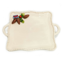 Блюдо квадратное с двумя ручками новогоднее Annaluma серия Pinecone. Керамика. 52842 Ручная работа. Италия. Длина 40 см