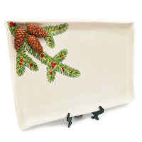 Блюдо прямоугольное новогоднее Annaluma серия Pinecone. Керамика. 52812 Ручная работа. Италия. Длина 35 см