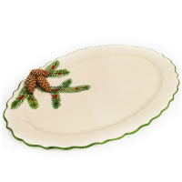 Блюдо овальное новогоднее Annaluma серия Pinecone. 52805. Керамика. Ручная работа. Италия. Длина 45 см - вид 2 миниатюра