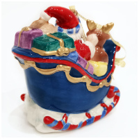 Елочное украшение Дед Мороз на санях. Музыкальное, с подсветкой. Фарфор. 10 см. Cosmos Gifts - вид 3 миниатюра