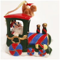 Елочное украшение Дед Мороз на паровозе. Музыкальное, с подсветкой. Фарфор. 10,5 см. Cosmos Gifts