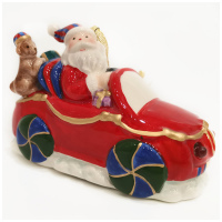 Елочное украшение Дед Мороз на автомобиле. Музыкальное, с подсветкой. Фарфор. 11 см. Cosmos Gifts