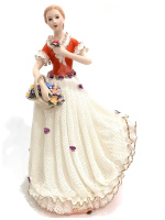 Статуэтка Леди с цветами в красном. Кружевной фарфор. Высота 30 см. Cosmos Gifts