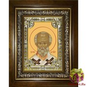 Икона освященная &quot;Николай чудотворец, архиепископ Мир Ликийских,святитель&quot;, 18x24 см, со стразами, в деревянном киоте 24x30 см, 24x30 см