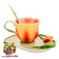 Кофейная пара Цветок Тюльпана с ложечкой Фарфор Ручная работа. Подарочная упаковка Кофейная пара Цветок Тюльпана с ложечкой Фарфор Ручная работа. Подарочная упаковка