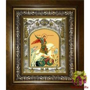 Икона освященная &quot;Чудо Георгия о змие&quot;, 14x18 см, в деревянном киоте 20x24 см, 20x24 см