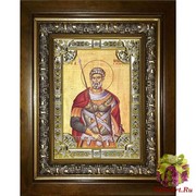 Икона освященная &quot;Мина Котуанский (Фригийский) великомученик&quot;, 18x24 см, со стразами, в деревянном киоте 24x30 см, 24x30 см