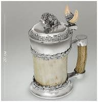 Кружка для пива из рога с оловянной отделкой и клыком кабана Вепрь 20 см Wutschka Германия