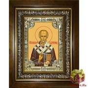 Икона освященная &quot;Николай чудотворец, архиепископ Мир Ликийских,святитель&quot;, 18x24 см, со стразами, в деревянном киоте 24x30 см, 24x30 см
