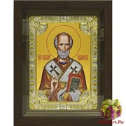 Икона освященная &quot;Николай Чудотворец&quot;, 18x24 см, со стразами, в деревянном киоте 24x30 см, 24x30 см