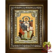 Икона освященная &quot;Спиридон Тримифунтский святитель&quot;, 18x24 см, со стразами, в деревянном киоте 24x30 см, 24x30 см