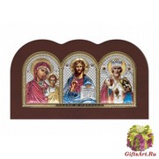 Икона освященная &quot;Триптих&quot;, дерево, посеребрение 925, 22x13 см