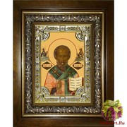 Икона освященная &quot;Николай чудотворец, архиепископ Мир Ликийских,святитель&quot;, 18x24 см, со стразами, в деревянном киоте 24x30 см, 24x30 см