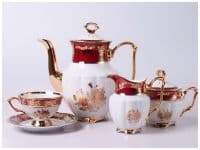 Кофейный сервиз &quot;Роза золотая с красным&quot; Баварский фарфор Германия на 6 персон 15 предметов.