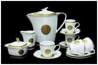 Кофейный сервиз &quot;Золотая медуса&quot; Баварский фарфор Германия на 6 персон 15 предметов.