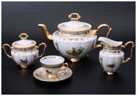 Кофейный мокка сервиз &quot;Медовая охота&quot; Баварский фарфор Германия на 6 персон 15 предметов.