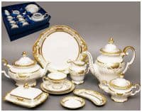 Чайный фарфоровый сервиз Золотая симфония Katharina Goldsymphonie Weimar Porcelain на 6 персон 21 предмет. Подарочная упаковка