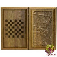 Резные объемные нарды+шашки дорожного размера из массива мореного дуба &quot;Утро в сосновом лесу&quot;