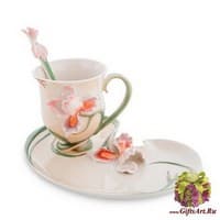 Чайная пара Ирис. Фарфор Ручная работа. Подарочная упаковка.