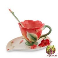 Чайная пара Нежная петуния. Фарфор Ручная работа. Подарочная упаковка