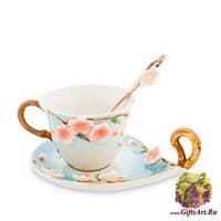 Чайная пара Сакура в цвету. Фарфор Ручная работа. Подарочная упаковка