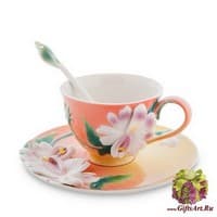 Чайная пара Схизантус в цвету. Фарфор Ручная работа. Подарочная упаковка