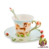 Чайная пара Весёлый чихуа-хуа. Фарфор Ручная работа. Подарочная упаковка