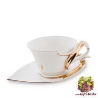 Чайная пара Золотой бамбук. Фарфор Ручная работа. Подарочная упаковка