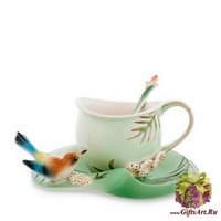 Чайная пара Австралийский меропс. Фарфор Ручная работа. Подарочная упаковка