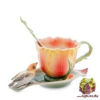 Чайная пара Любопытная птичка. Фарфор Ручная работа. Подарочная упаковка