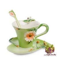 Чайная пара Ноготки. Фарфор Ручная работа. Подарочная упаковка