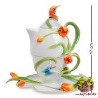 Чайный набор Бабочки и тюльпаны. Фарфор Ручная работа. Подарочная упаковка