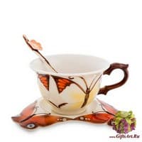 Чайная пара Танец бабочек. Фарфор Ручная работа. Подарочная упаковка