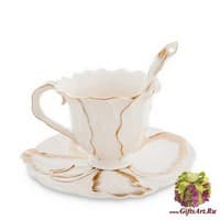 Чайная пара Лилия белая с золотом. Фарфор Ручная работа. Подарочная упаковка