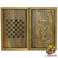 Резные объемные нарды+шашки дорожного размера из массива мореного дуба &quot;Витязь на распутье&quot;