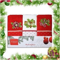 Набор из трёх махровых новогодних полотенец с вышивкой &quot;VINGI RICAMI&quot;