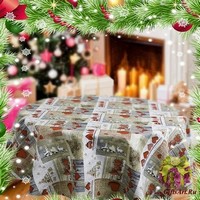 Скатерть новогодняя с тефлоновой пропиткой на круглый стол в пакете &quot;MELANGIO&quot;